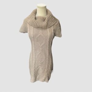 Pink Rose Cowl Neck Short Sleeve Knit Sweater Dress